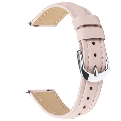 For Huawei Watch GT 5 41mm Watch Band 18mm Slim Genuine Cow Leather Strap with Silver Buckle - Pink