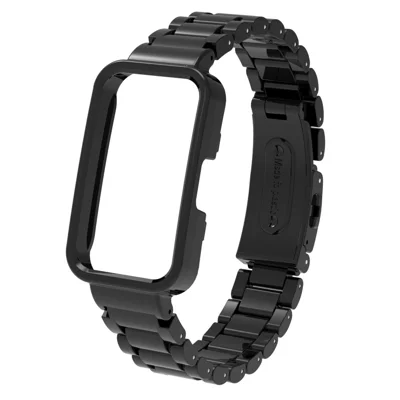 حزام ساعة لساعة Huawei Band 10 / 9 / 8، حزام بلاستيكي بثلاث حلقات مع غطاء مدمج للساعة - أسود