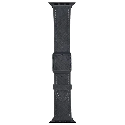 Double Loop Buckle Leather Band For Apple Watch Series 12 11 10 42mm / 9 8 7 41mm / SE3 SE2 SE 6 5 4 40mm / 3 2 1 38mm Watch Bands Strap - Black