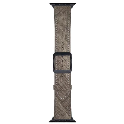 Double Loop Buckle Leather Band For Apple Watch Ultra 3 2 1 49mm / Series 11 10 46mm / 9 8 7 45mm / SE3 SE2 SE 6 5 4 44mm / 3 2 1 42mm Watch Strap - Cream Coffee