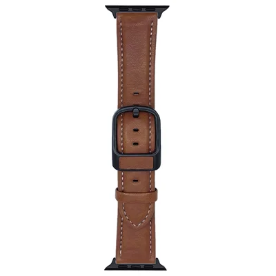 Watch Band For Apple Watch Series 12 11 10 42mm / 9 8 7 41mm / SE3 SE2 SE 6 5 4 40mm / 3 2 1 38mm Crazy Horse Texture Waist Pack Buckle Leather Strap - Yellow Brown