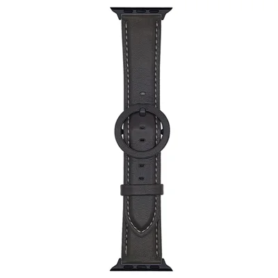 Watch Band For Apple Watch Series 11 10 42mm / 9 8 7 41mm / SE3 SE2 SE 6 5 4 40mm / 3 2 1 38mm Crazy Horse Texture Round Buckle Leather Wrist Strap - Black Brown