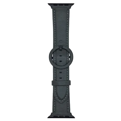 Watch Band For Apple Watch Series 12 11 10 42mm / 9 8 7 41mm / SE3 SE2 SE 6 5 4 40mm / 3 2 1 38mm Crazy Horse Texture Round Buckle Leather Wrist Strap - Cyan Brown