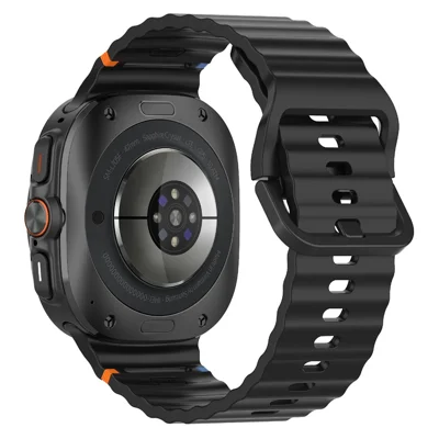 For Samsung Galaxy Watch Ultra2 47mm / Watch Ultra (2025) 47mm / Watch Ultra 47mm Watch Band Wave Pattern Stitched Design Silicone Wrist Strap - Black