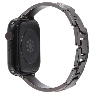 Bracelet Strap for Apple Watch Series 12 11 10 42mm / 9 87 41mm / SE3 SE2 SE 6 5 4 40mm / 3 2 1 38mm Rhinestone Decor Metal Watch Band - Black