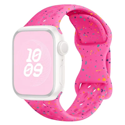 KALEBOL Silicone Strap for Apple Watch Series 12 11 10 42mm / 9 87 41mm / SE3 SE2 SE 6 5 4 40mm / 3 2 1 38mm Butterfly Clasp Watch Band - Hot Pink