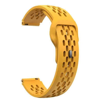 KALEBOL For Huawei Watch GT 5 41mm Watch Band 18mm Holes Design Reverse Buckle Silicone Strap - Dark Yellow
