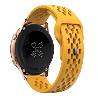 KALEBOL For Samsung Galaxy Watch7 44mm / 40mm Watch Band 20mm Holes Design Reverse Buckle Silicone Strap - Dark Yellow