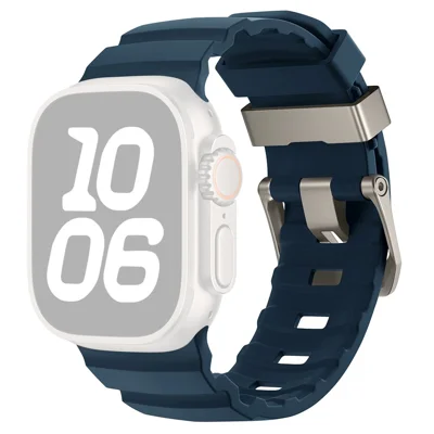 Watch Strap for Apple Watch Ultra 4 3 2 1 49mm / Series 12 11 10 46mm / 9 8 7 45mm / SE3 SE2 SE 6 5 4 44mm / 3 2 1 42mm Silicone Wrist Band - Blue / Titanium Buckle