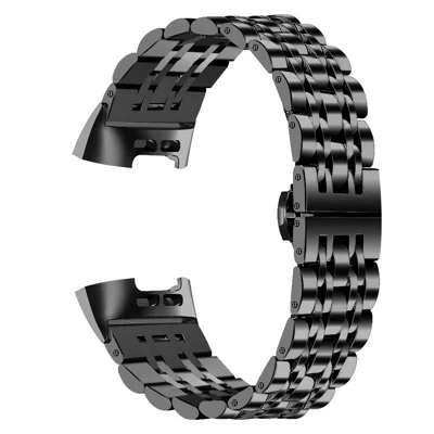 Bracelet de montre de remplacement en acier inoxydable à 7 perles pour Fitbit Charge 3/4 - Noir