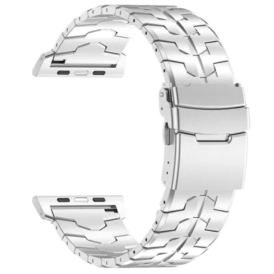 Watch Strap for Apple Watch Ultra 4 3 2 1 49mm / Series 12 11 10 46mm / 9 8 7 45mm / SE3 SE2 SE 6 5 4 44mm / 3 2 1 42mm Titanium Alloy Band with Flat Buckle - Silver