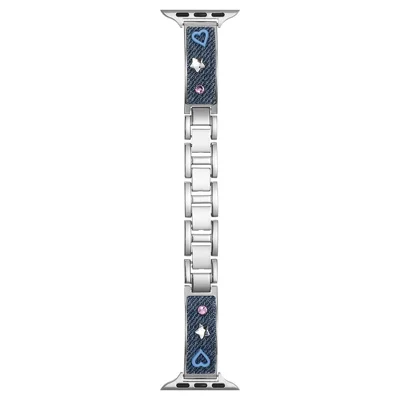 Denim Metal Strap for Apple Watch Ultra 4 3 2 1 49mm / Series 12 11 10 46mm / 9 8 7 45mm / SE3 SE2 SE 6 5 4 44mm / 3 2 1 42mm 42mm Dopamine Rhinestone Watch Band - Blue
