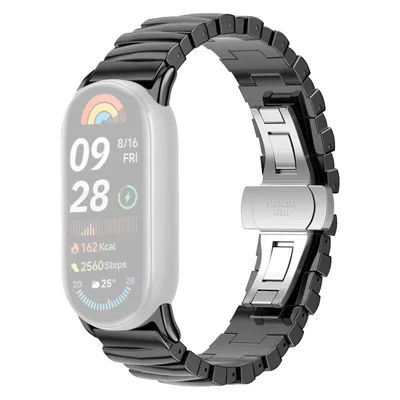 For Xiaomi Smart Band 9  /  8 Watch Band Irregular Stainless Steel Wrist Strap - Black