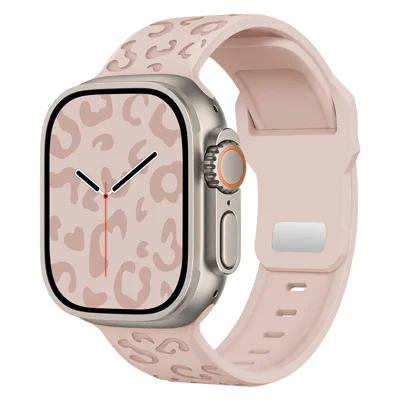 Silicone Band for Apple Watch Series 12 11 10 42mm / 9 87 41mm / SE3 SE2 SE 6 5 4 40mm / 3 2 1 38mm Concave Leopard Texture Watch Strap - Pink