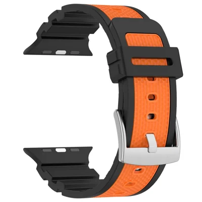 Silicone Band for Apple Watch Ultra 4 3 2 1 49mm / Series 12 11 10 46mm / 9 8 7 45mm / SE3 SE2 SE 6 5 4 44mm / 3 2 1 42mm 42mm Dual Color Watch Strap - Black / Orange