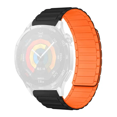 For Garmin vivoactive 5 / Venu 2 Plus Silicone Magnetic Strap 20mm 3-Bead Watch Band - Black / Orange