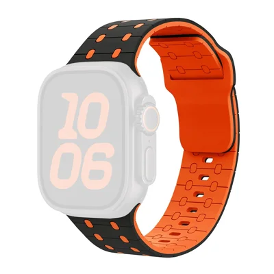 Silicone Band for Apple Watch Ultra 4 3 2 1 49mm / Series 12 11 10 46mm / 9 8 7 45mm / SE3 SE2 SE 6 5 4 44mm / 3 2 1 42mm Stylish Adjustable Watch Strap - Black / Orange