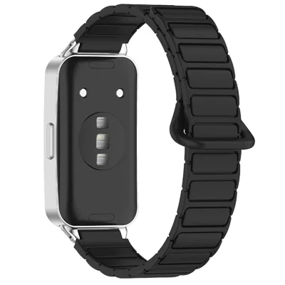 Voor Huawei Band 10 / 9 / 8 Magnetische Siliconen Band 3-Knoptjes Design Vervangingspolsband - Zwart
