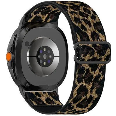 Nylon Watch Band for Samsung Galaxy Watch8 44mm / 40mm / Watch8 Classic 46mm Elastic Wrist Strap - Leopard Print
