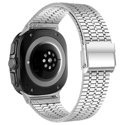 Watch Band for Samsung Galaxy Watch9 40mm / 44mm /  Watch8 44mm / 40mm / Watch8 Classic 46mm 7-Beads Silver Stainless Steel Strap