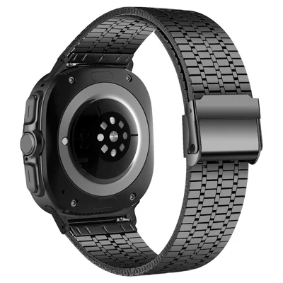 Black Metal Band for Samsung Galaxy Watch9 40mm / 44mm /  Watch8 44mm / 40mm / Watch8 Classic 46mm 7-Beads Metal Watch Strap with Double Safety Clasp