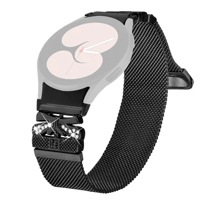 Colored Metal Strap with Connector for Samsung Galaxy Watch7 44mm / 40mm Milanese Watch Band Butterfly Decor - Black