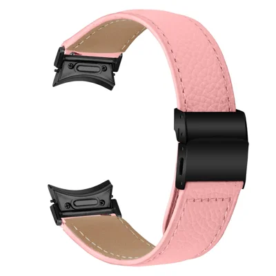 Watch Strap for Samsung Galaxy Watch7 / 6 / 6 Classic / 5 Pro / 5 / 4 Classic / 4 / FE Litchi Texture Leather Band with Black Buckle - Pink