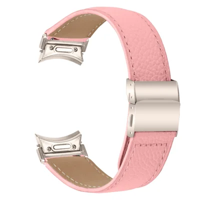 Watch Strap for Samsung Galaxy Watch7 / 6 / 6 Classic / 5 Pro / 5 / 4 Classic / 4 / FE Litchi Texture Leather Band with Starlight Buckle - Pink