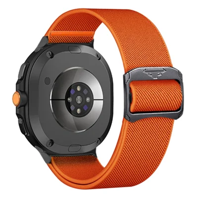 Nylon Watch Band for Samsung Galaxy Watch8 44mm / 40mm / Watch8 Classic 46mm Elastic Strap with Bull Head Buckle - Orange