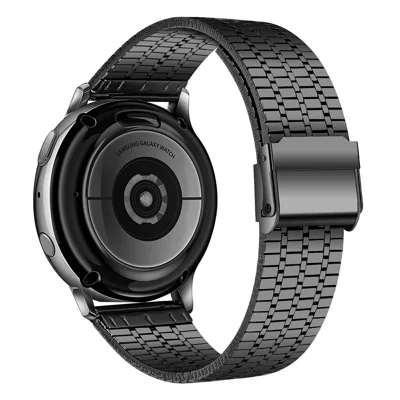 For Garmin Vivoactive 4 Metal Band 7-Beads Black Watch Strap with Double Safety Clasp