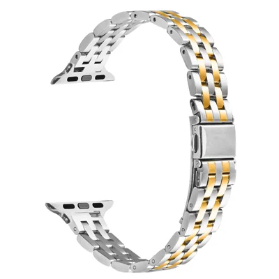 Watch Band For Apple Watch Ultra 4 3 2 1 49mm / Series 12 11 10 46mm / 9 8 7 45mm / SE3 SE2 SE 6 5 4 44mm / 3 2 1 42mm Slim Five-Bead Stainless Steel Strap - Silver  /  Gold