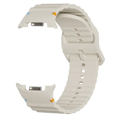 KALEBOL Silicone Watch Band for Samsung Galaxy Watch8 44mm / 40mm / Watch8 Classic 46mm Wave Shape Wrist Strap - Beige