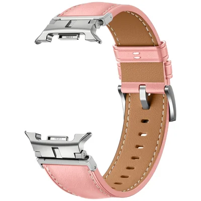Watch Band for Samsung Galaxy Watch8 44mm / 40mm / Watch8 Classic 46mm Metal Connector Genuine Cow Leather Strap - Pink