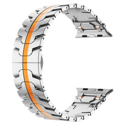 Butterfly Buckle Strap for Apple Watch Ultra 4 3 2 1 49mm / Series 12 11 10 46mm / 9 8 7 45mm / SE3 SE2 SE 6 5 4 44mm / 3 2 1 42mm Stainless Steel Watch Band - Silver / Orange