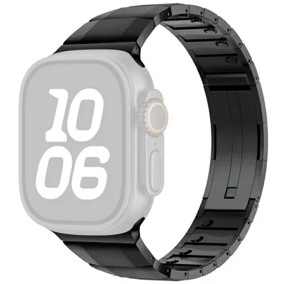 Stainless Steel Watch Band For Apple Watch Ultra 3 2 1 49mm / Series 11 10 46mm / 9 8 7 45mm / SE3 SE2 SE 6 5 4 44mm / 3 2 1 42mm Side Release Single Bead Strap - Black