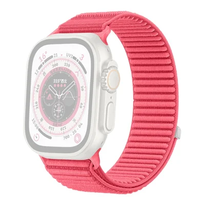 Wrist Strap for Apple Watch Ultra 4 3 2 1 49mm / Series 12 11 10 46mm / 9 8 7 45mm / SE3 SE2 SE 6 5 4 44mm / 3 2 1 42mm Magic Tape Nylon Woven Watch Band - Water Red