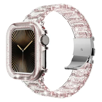 For Apple Watch Series 10 46mm Stylish PC Epoxy Resin Smartwatch Strap + Watch Case - Pink