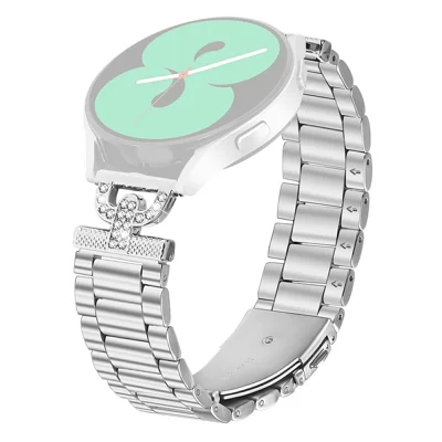 Watch Strap for Huami Amazfit GTS 3 Silver Stainless Steel Band D-Shape Rhinestones Decor