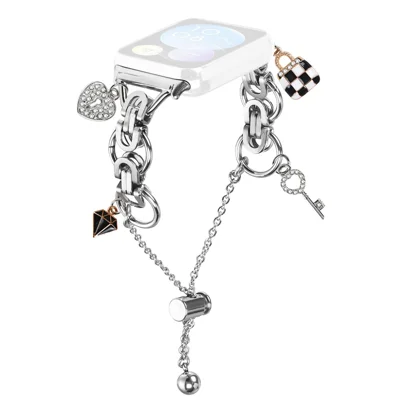For Xiaomi Smart Band 10 Pro / 9 Pro / 8 Pro / Redmi Watch 6 / 5 / 4 Silver Watch Band Adjustable Single Chain Style Metal Alloy Strap