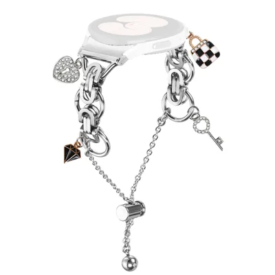 Silver Watch Band with Connector for Samsung Galaxy Watch7 Single Chain Style Metal Alloy Strap