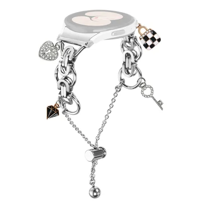 Watch Band with Quick Release Connector for Samsung Galaxy Watch6 / 6 Classic Silver Single Chain Style Metal Alloy Strap