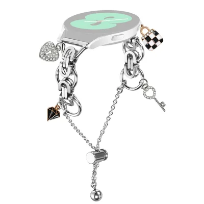 For Samsung Galaxy Watch4 Classic 42mm 46mm Silver Watch Band Adjustable Single Chain Style Metal Alloy Strap