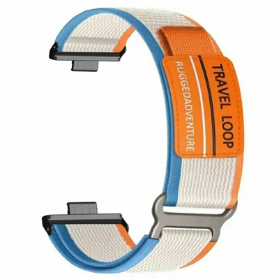 Nylon Strap for Huawei Watch Fit 4 Pro  /  Fit 4  /  Fit 3 Magic Tape Universal Watch Band with Metal Buckle - Orange  /  Beige