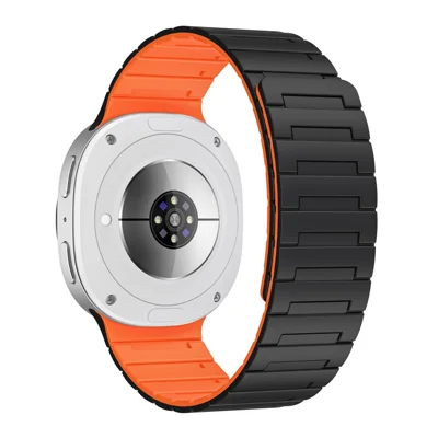 Silicone Strap for Samsung Galaxy Watch8 Classic 46mm  /  Watch8 44mm  /  40mm Magnetic Watchband - Black+Orange
