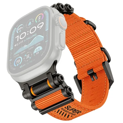 Watch Band For Apple Watch Ultra 4 3 2 1 49mm / Series 12 11 10 46mm / 9 8 7 45mm / SE3 SE2 SE 6 5 4 44mm / 3 2 1 42mm Gear Design Nylon Strap with Black Connector - Orange