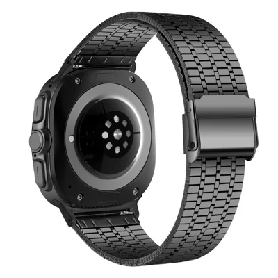 For Samsung Galaxy Watch Ultra2 47mm / Watch Ultra (2025) 47mm / Watch Ultra 47mm Metal Band 7-Beads Black Watch Strap with Double Safety Clasp