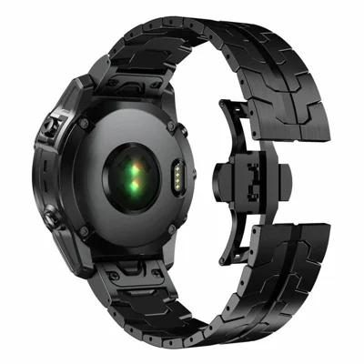 For Garmin Fenix 8 47mm / E 47mm Butterfly Buckle Strap 22mm Stainless Steel Watch Band - Black