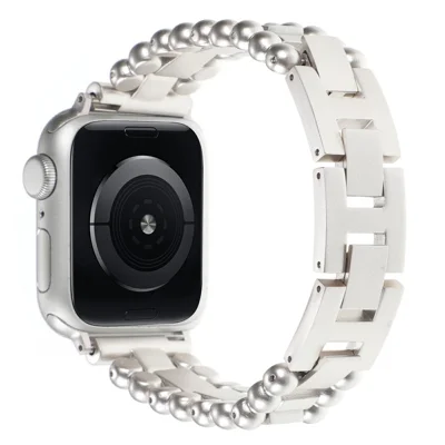 Watch Band for Apple Watch Ultra 4 3 2 1 49mm / Series 12 11 10 46mm / 9 8 7 45mm / SE3 SE2 SE 6 5 4 44mm / 3 2 1 42mm Side Beads Stainless Steel Wrist Strap - Titanium