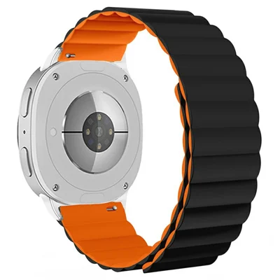 Silicone Strap for Samsung Galaxy Watch8 44mm / 40mm / Watch8 Classic 46mm Magnetic Smart Watch Band - Black / Orange