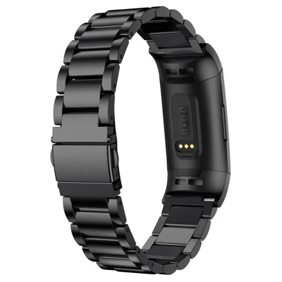 Watch Band for Fitbit Charge 4 / 3 Titanium Alloy 3-Bead Wrist Strap - Black